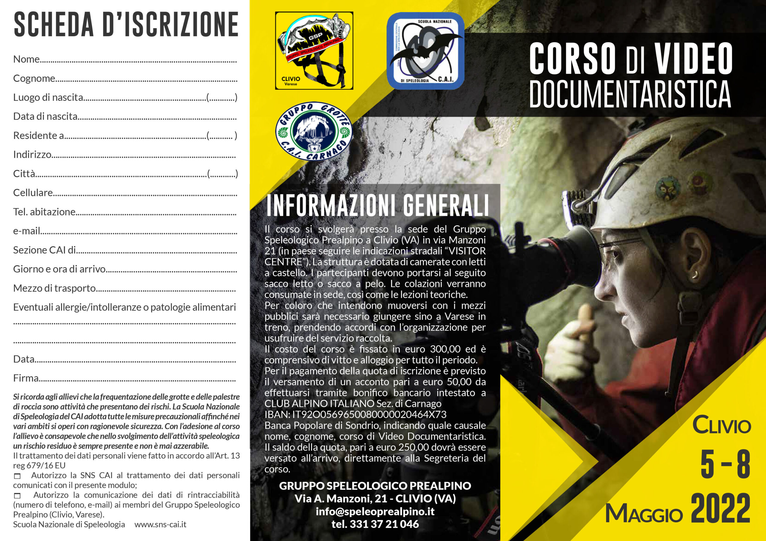 Brochure Corso di Video Documentaristica fronte